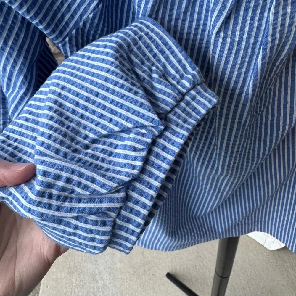 J. Crew Seersucker Striped Square Neck Top